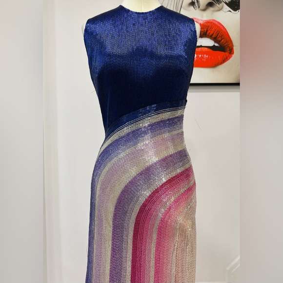 GEORGES HOBEIKA Multicolor Beaded Tulle Sleeveless Train Gown Maxi Dress - Picture 4 of 13